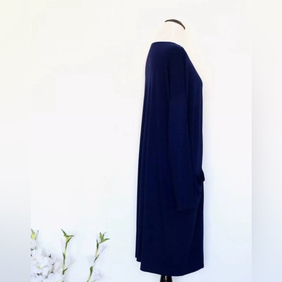 NEW! Eileen Fisher Tunic Shift Dress Pockets Stretchy Deep Purple SZ S - Picture 4 of 6